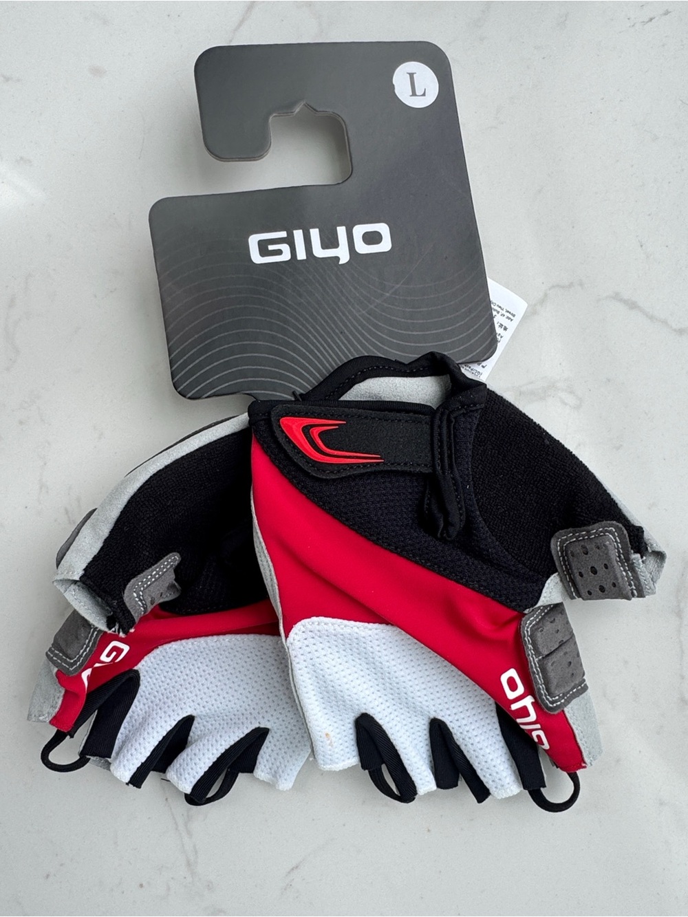GIYO Cycling Gloves Red White Black Half Finger gel Bicycle Mitts Size L NWT